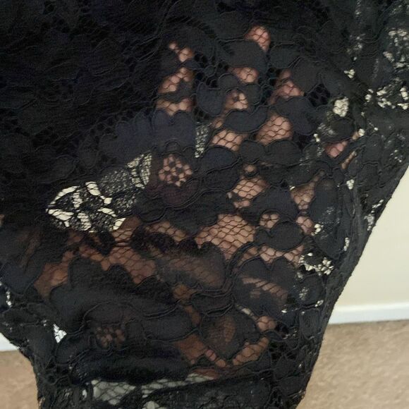 Express Short Black Lace Party Dress Sheer Puffed Long Sleeve size L Whimsigoth - Picture 4 of 10